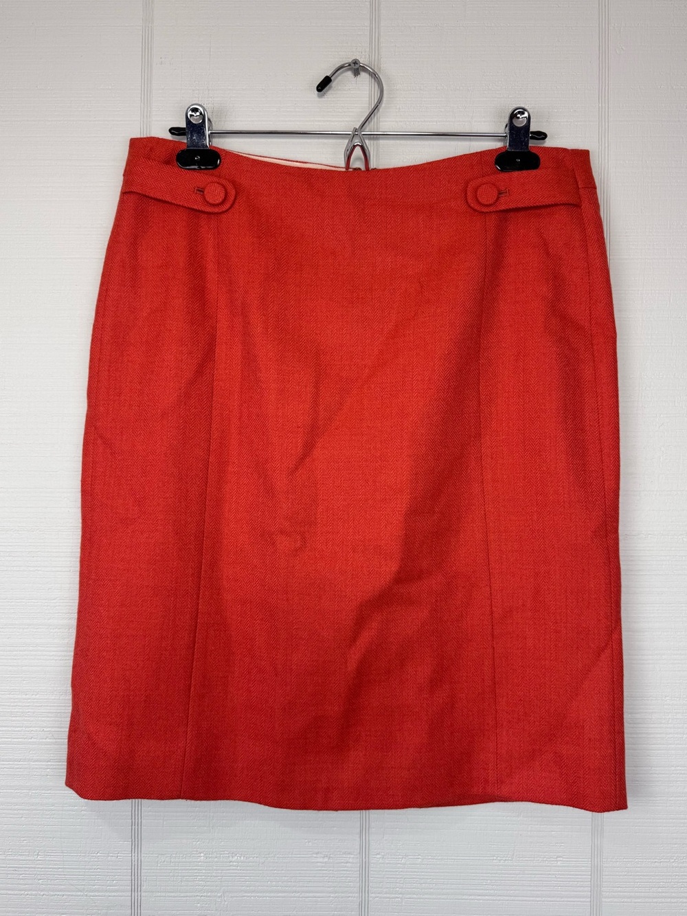 J.Crew Orange Wool Knee Length Pencil Skirt Button Tab Waist Classic Business